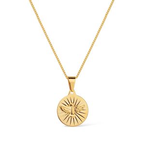 Colar Glow With Me Dourado Religioso Medalha Espirito Santo